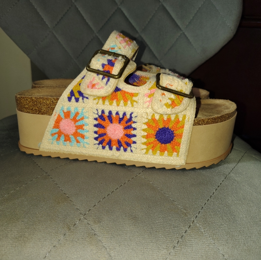 Crochet Print Platform Sandals